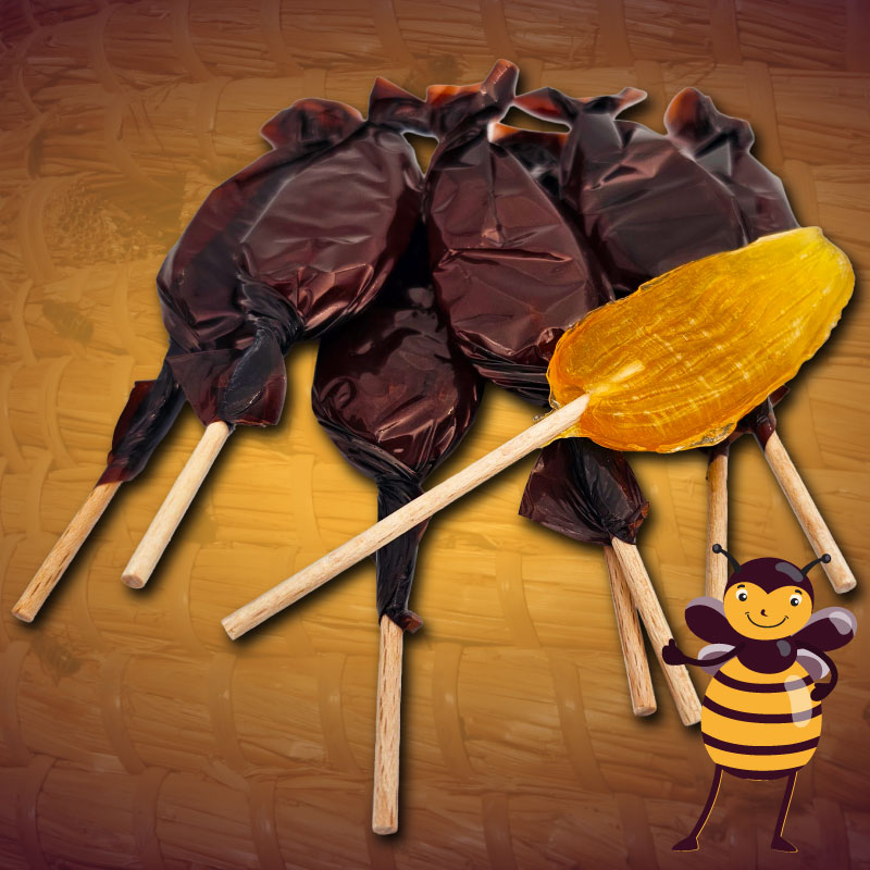Propolislolly kopen in de webshop van de imker. Deze lolly's op honingbasis hebben ook wat bruinige propolis als ingrediënt.