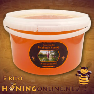 Emmer met 5 kilo honing uit de biesbosch kopen. Bestel online deze emmer met 4 kilo balsemienhoning van de imker.