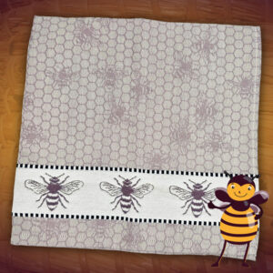 Op deze foto staat een Enkele Droogdoek Lichtgrijs met honingraatprint en bijenprint