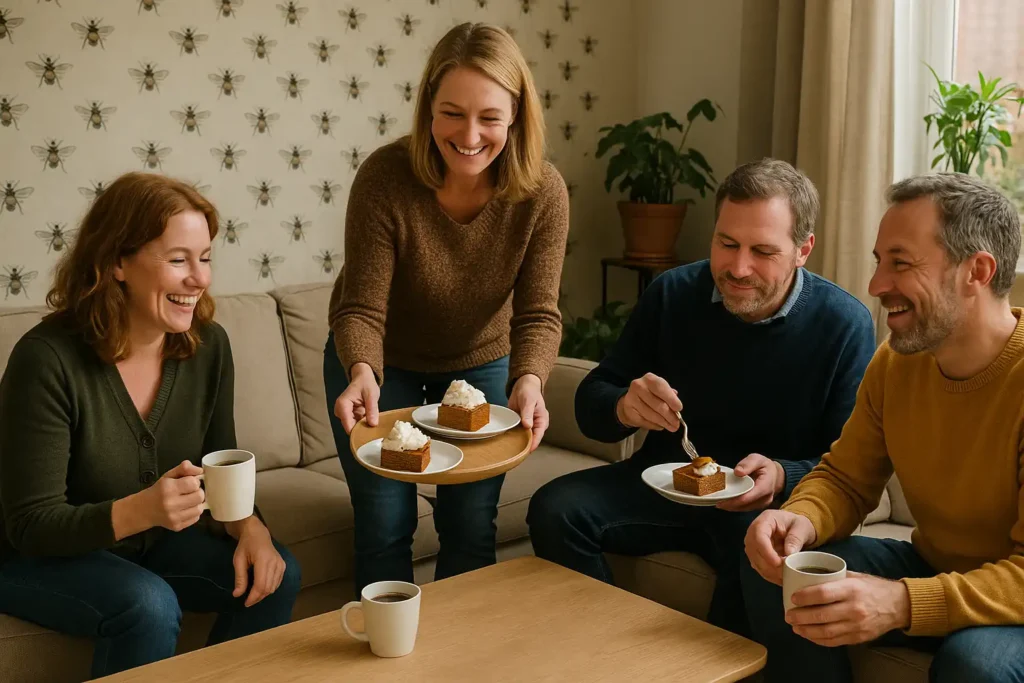 Ambachtelijke honingkoek met natuurlijke suikers. Op deze foto zie je hoe koek met honing als zoetstof gegeten wordt tijdens een feestje.