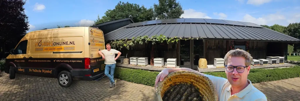 Een deel van de 500 bijenvolken op de eigen imkerij. De Valksche Bijenhof is een grote Nederlandse imkerij die door deze imkers Gerard en Berthil gerund wordt.