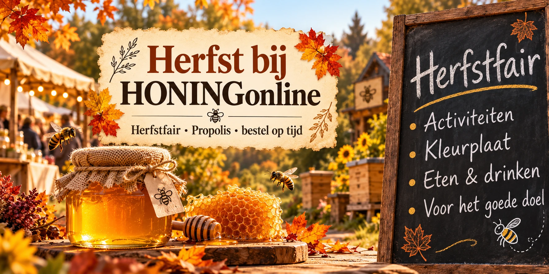 Herfst bij de imkerij van honingonline wordt gevierd met den prachtige herfstfair. In samenwerking met Stichting Ontmoeting draagt HONINGonline bij aan Maatschappelijk Verantwoord Ondernemen